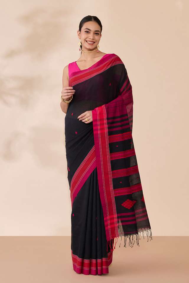 Black Woven Pure Cotton Bengal Saree thumbnail image number null