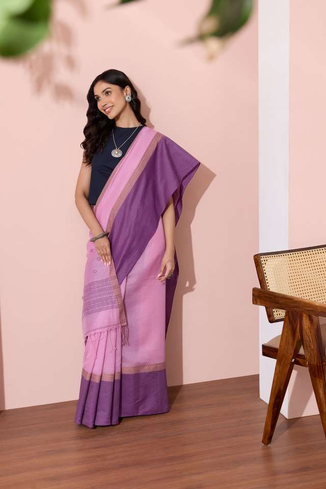 Light Pink Woven Pure Cotton Bengal Saree thumbnail image number null