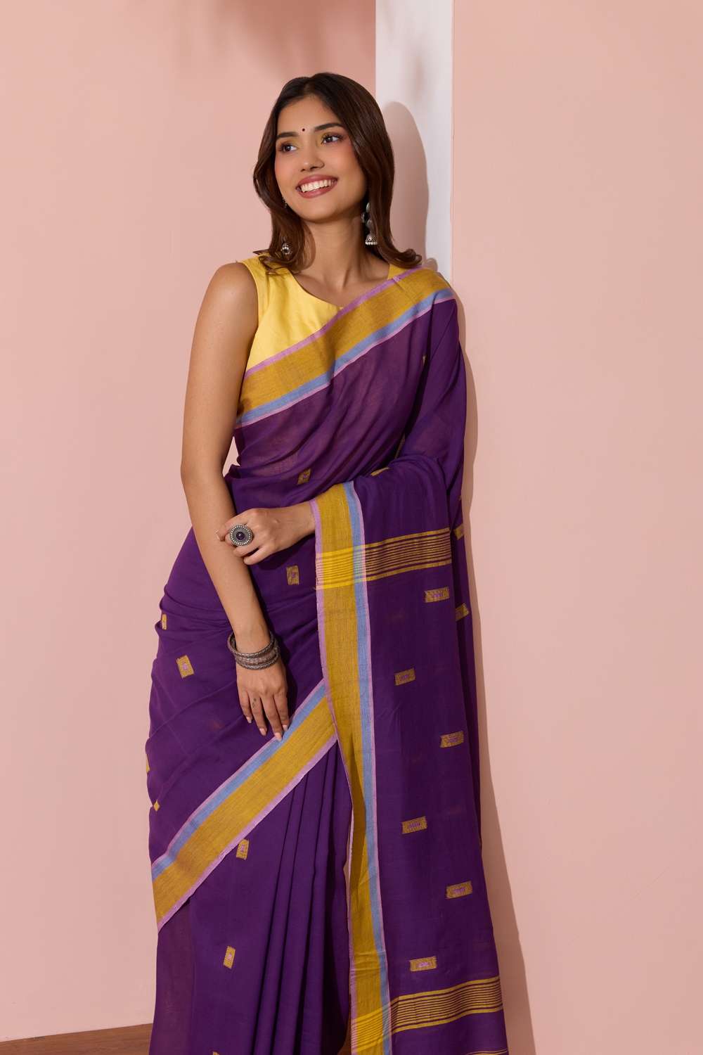 Dark Violet Woven Pure Cotton Bengal Saree image number null