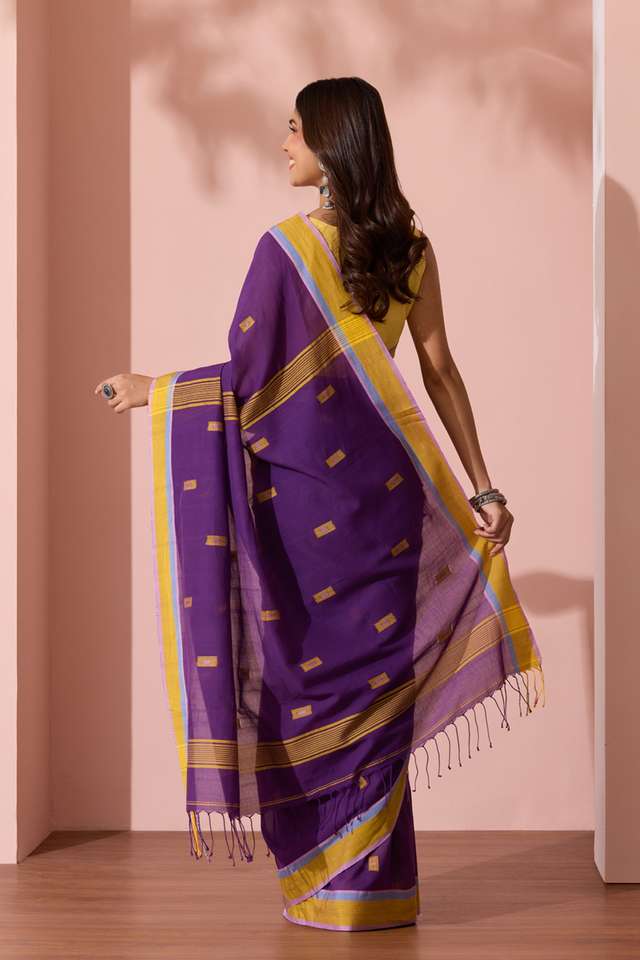 Dark Violet Woven Pure Cotton Bengal Saree thumbnail image number null