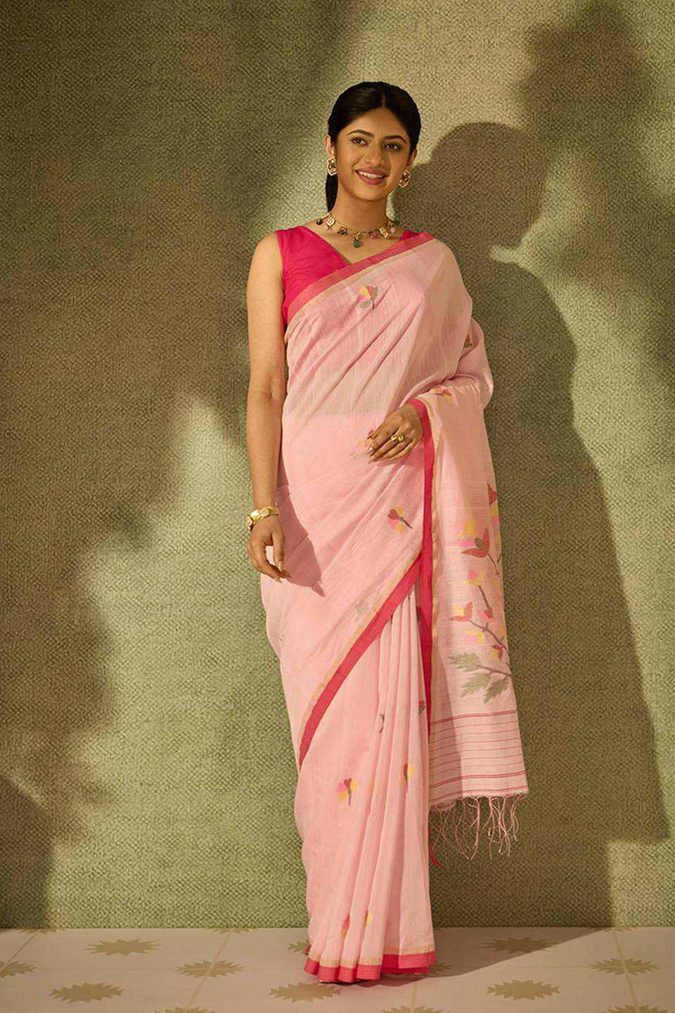 Light Pink Bengal Pure Silk Cotton Jamdani Saree