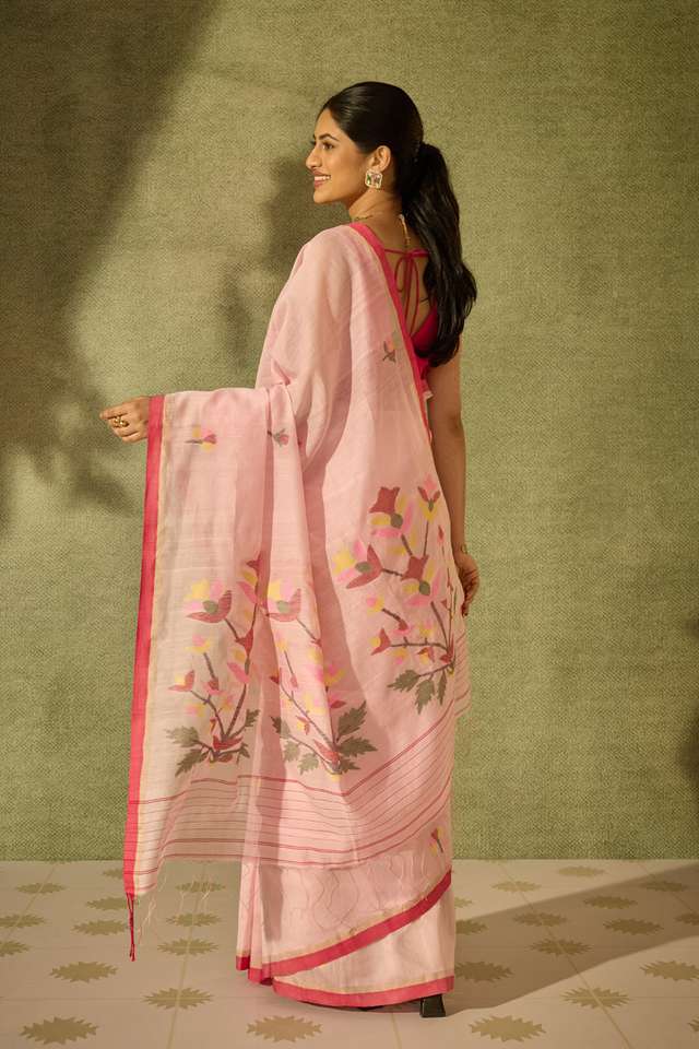 Light Pink Bengal Pure Silk Cotton Jamdani Saree thumbnail image number null