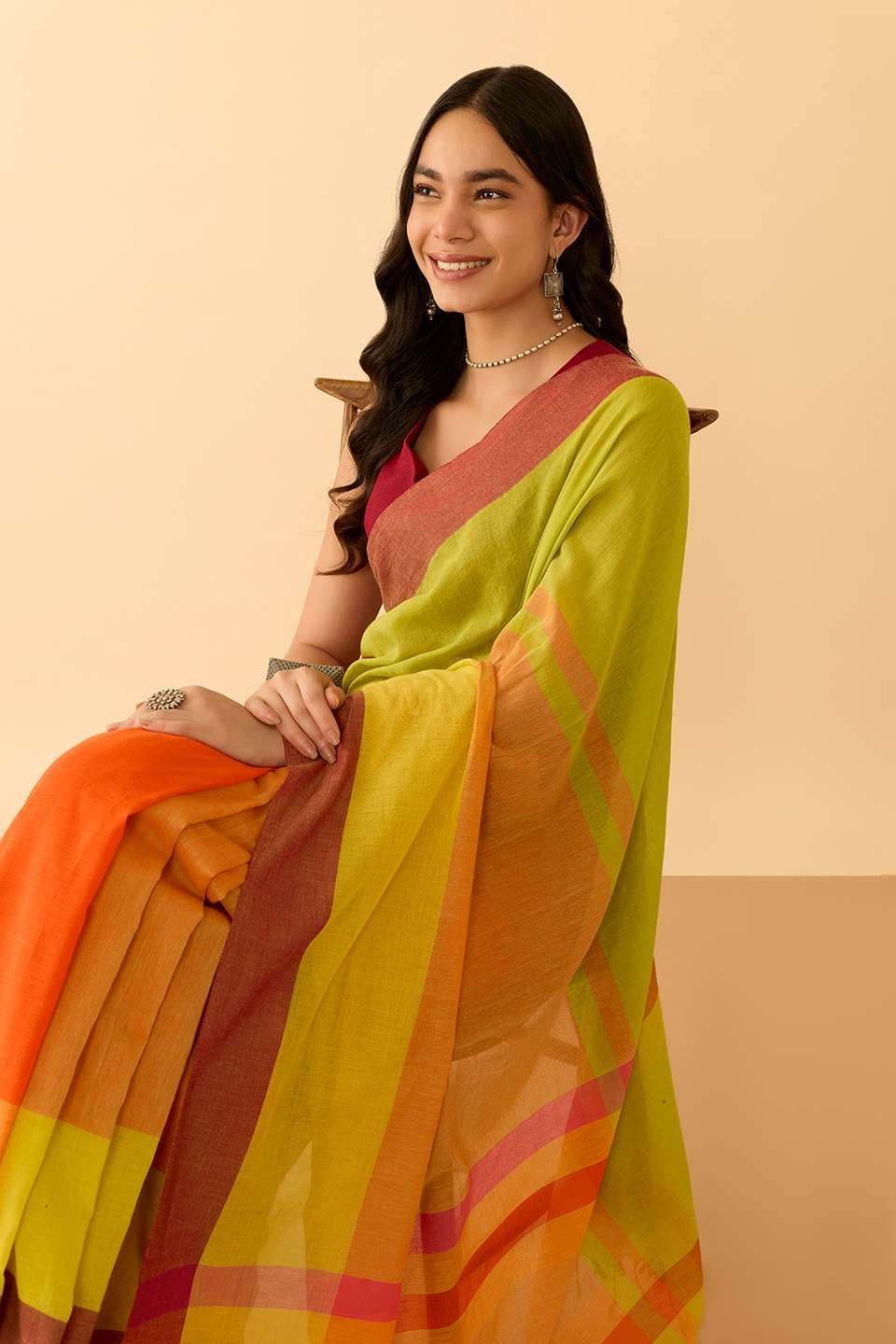 Orange Woven Pure Cotton Bengal Saree