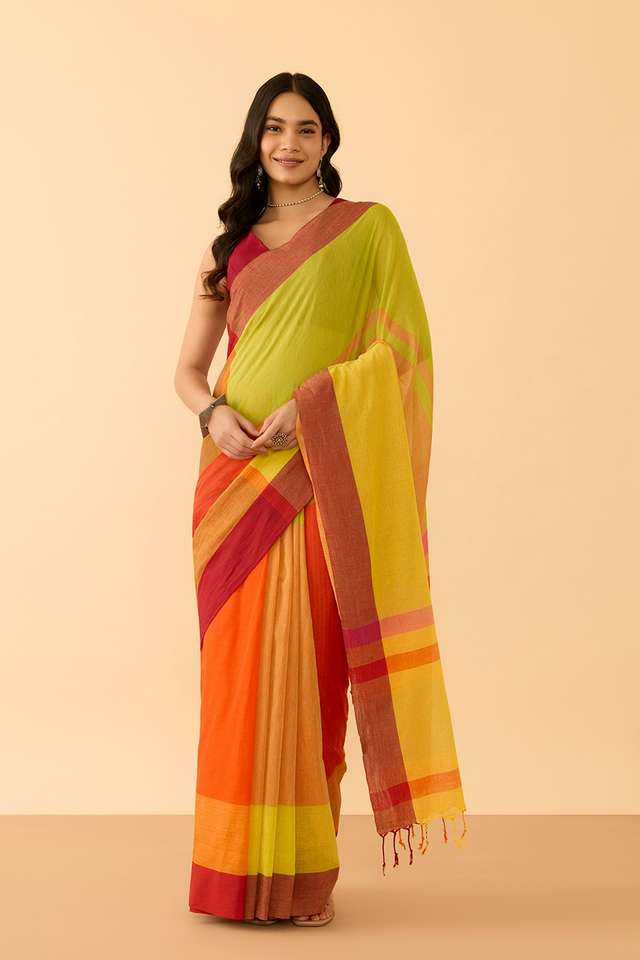 Orange Woven Pure Cotton Bengal Saree thumbnail image number null