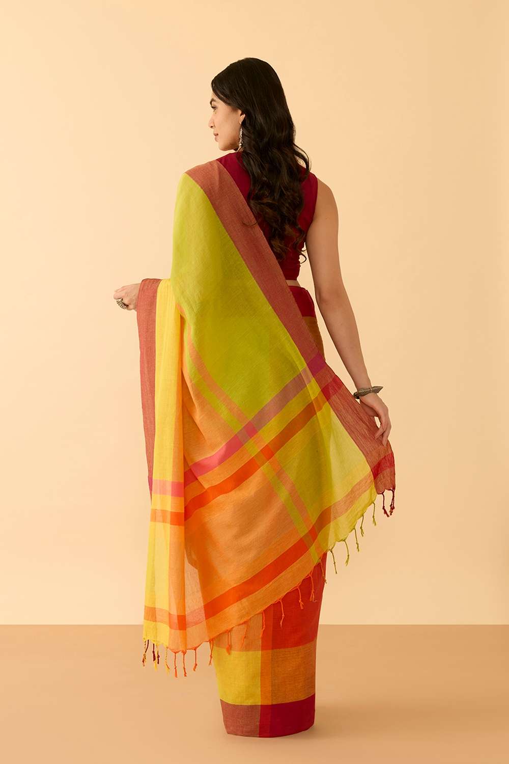 Orange Woven Pure Cotton Bengal Saree image number null