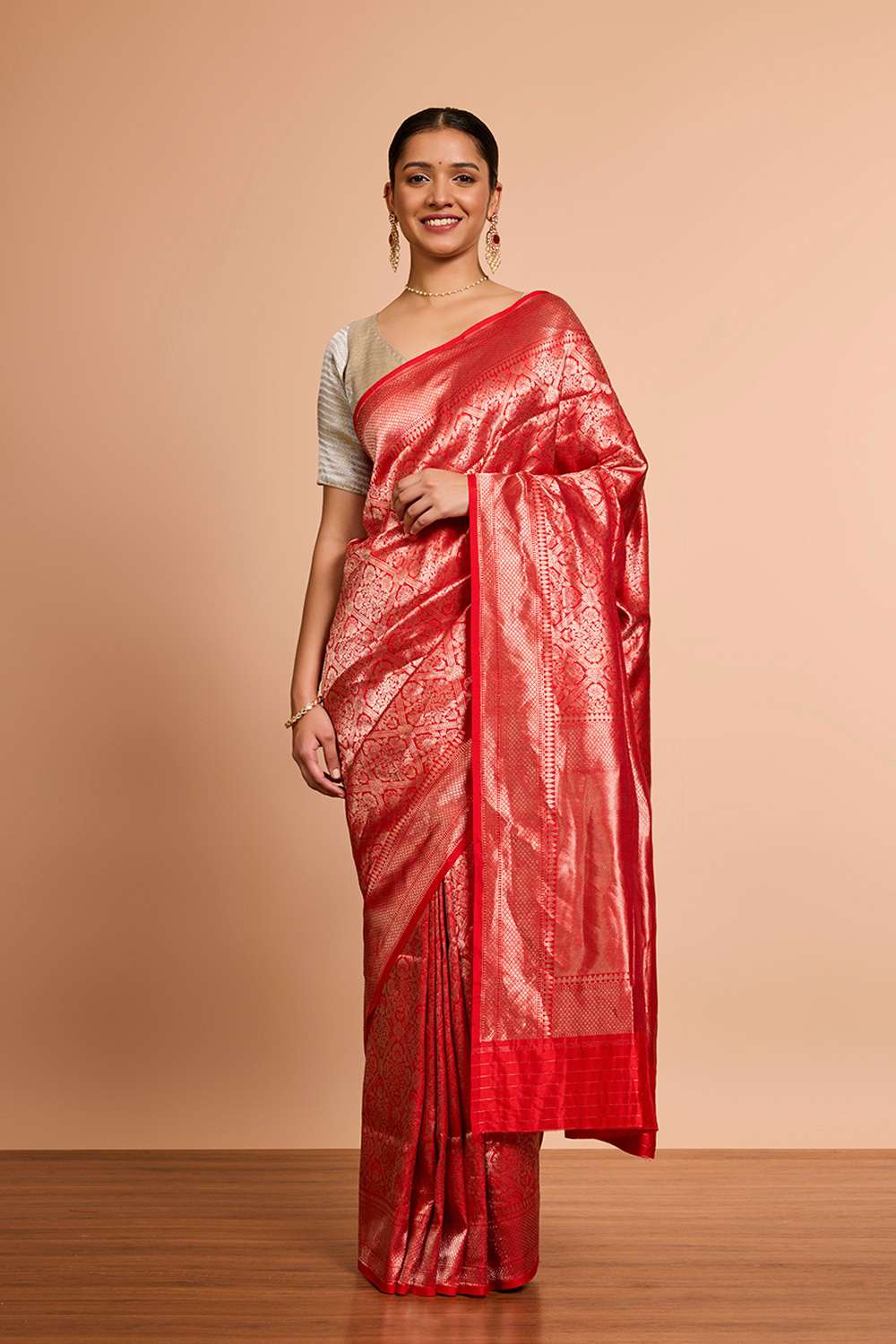 Red Pure Silk Brocade Banaras Saree image number null