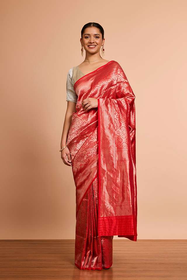 Red Pure Silk Brocade Banaras Saree thumbnail image number null