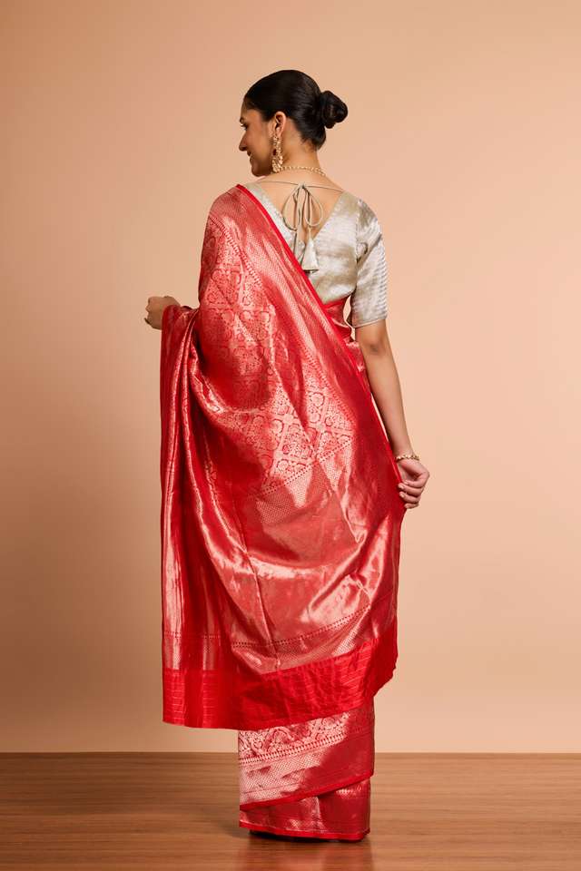 Red Pure Silk Brocade Banaras Saree thumbnail image number null