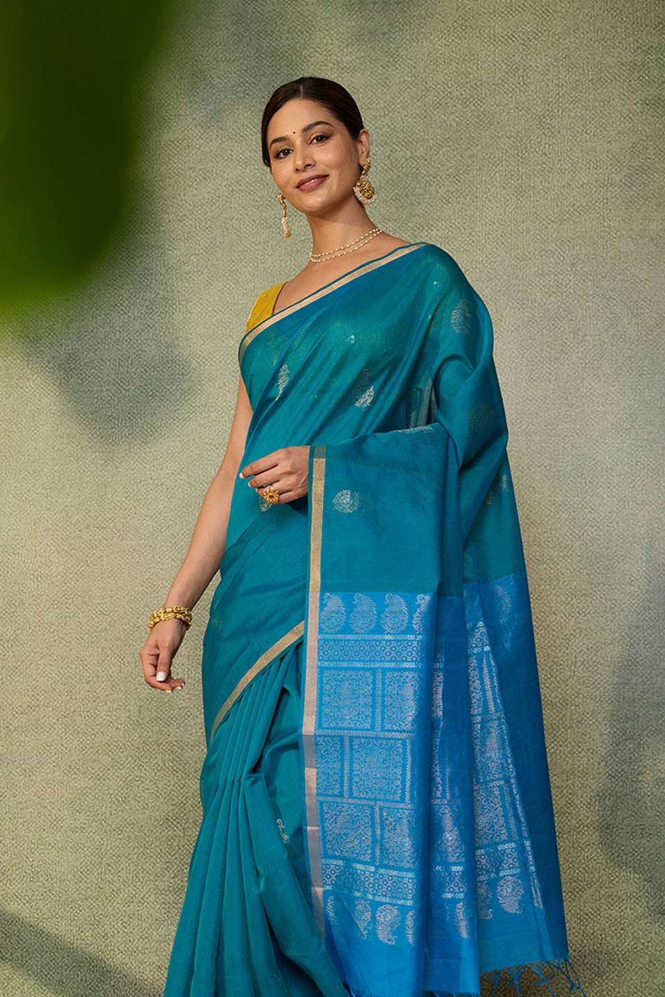Blue Woven Pure Silk Cotton Saree