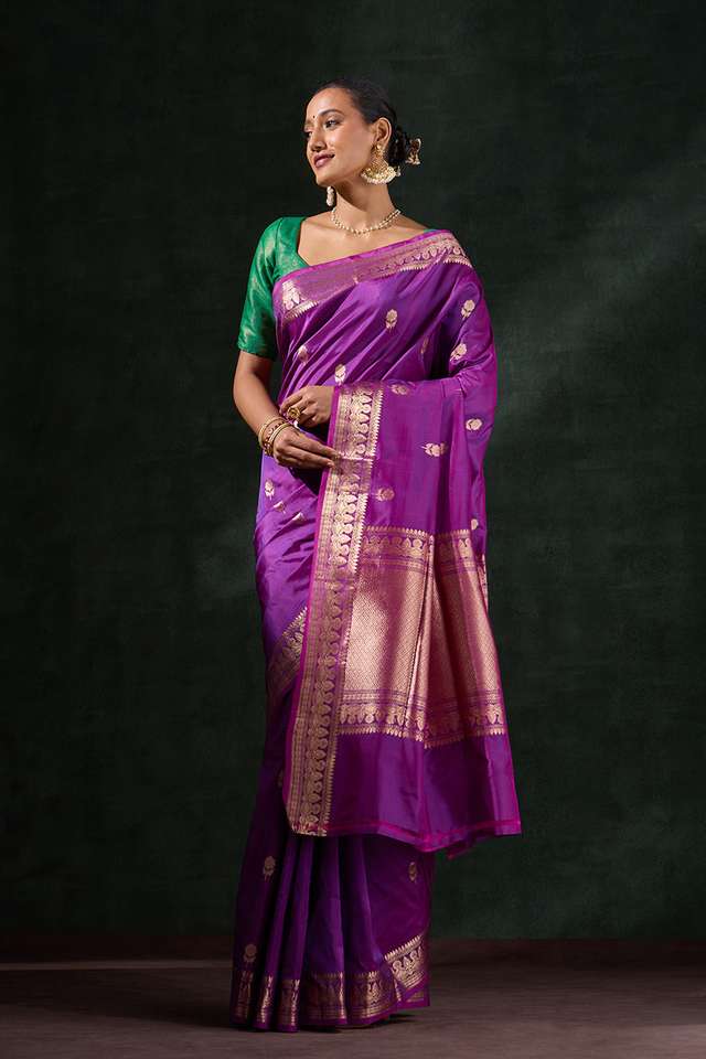 Dark Violet Silk Viscose Kadwa Saree image number