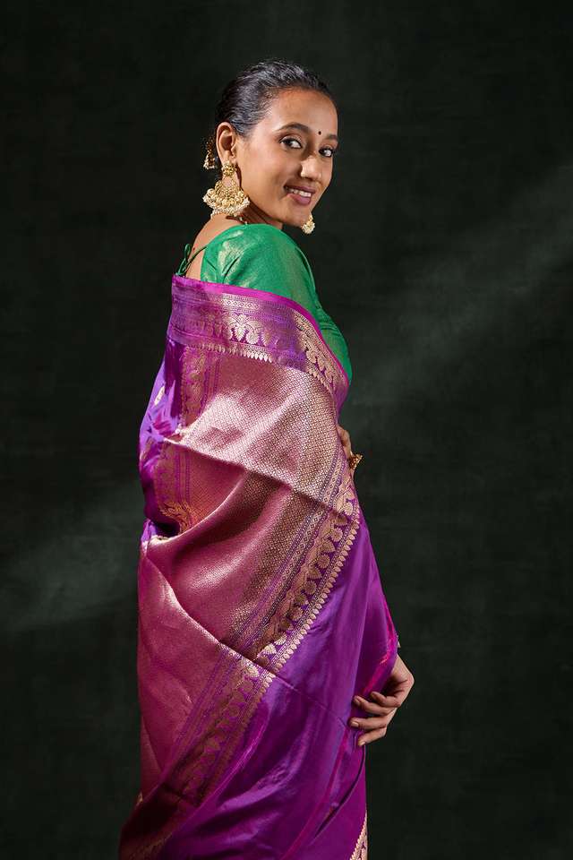 Dark Violet Silk Viscose Kadwa Saree thumbnail image number null