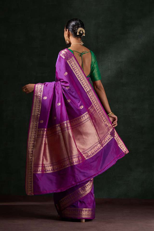 Dark Violet Silk Viscose Kadwa Saree thumbnail image number null