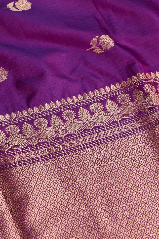 Dark Violet Silk Viscose Kadwa Saree thumbnail image number null