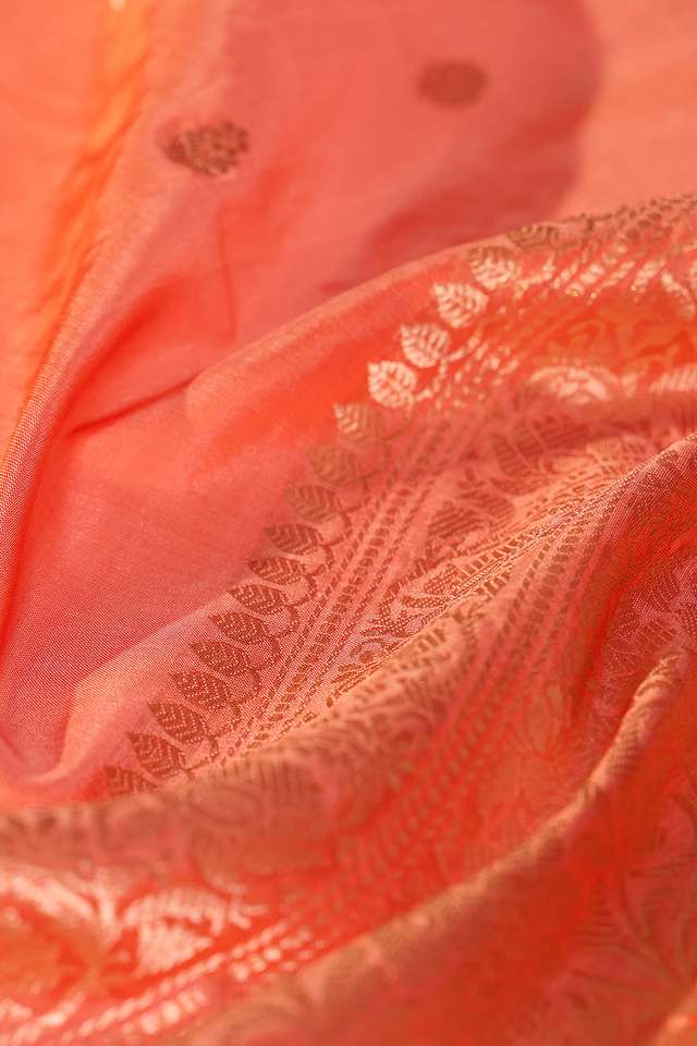Orange Silk Viscose Kadwa Banarasi Saree thumbnail image number null