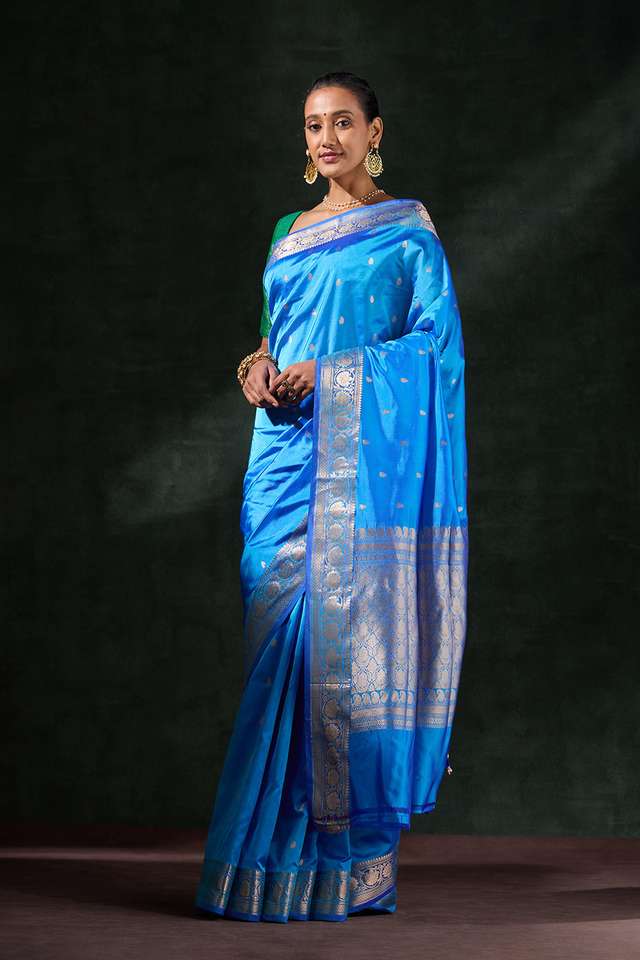 Blue Silk Viscose Cutwork Saree image number