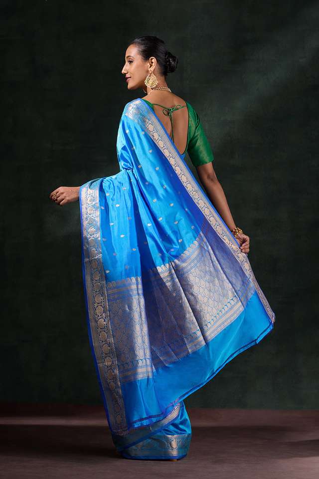 Blue Silk Viscose Cutwork Saree thumbnail image number null