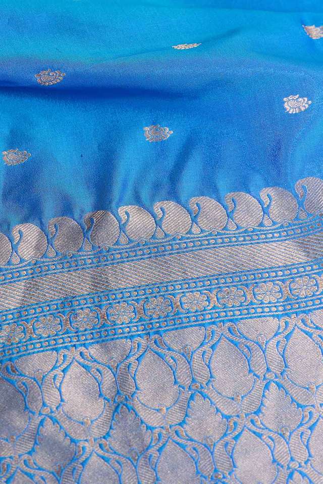 Blue Silk Viscose Cutwork Saree thumbnail image number null