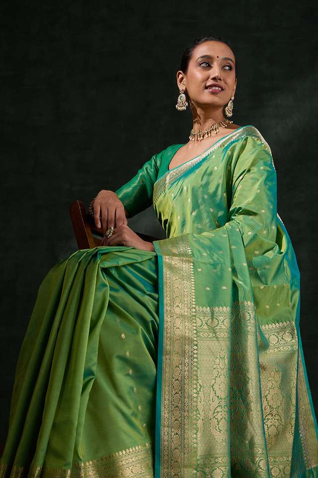 Green Silk Viscose Cutwork Saree