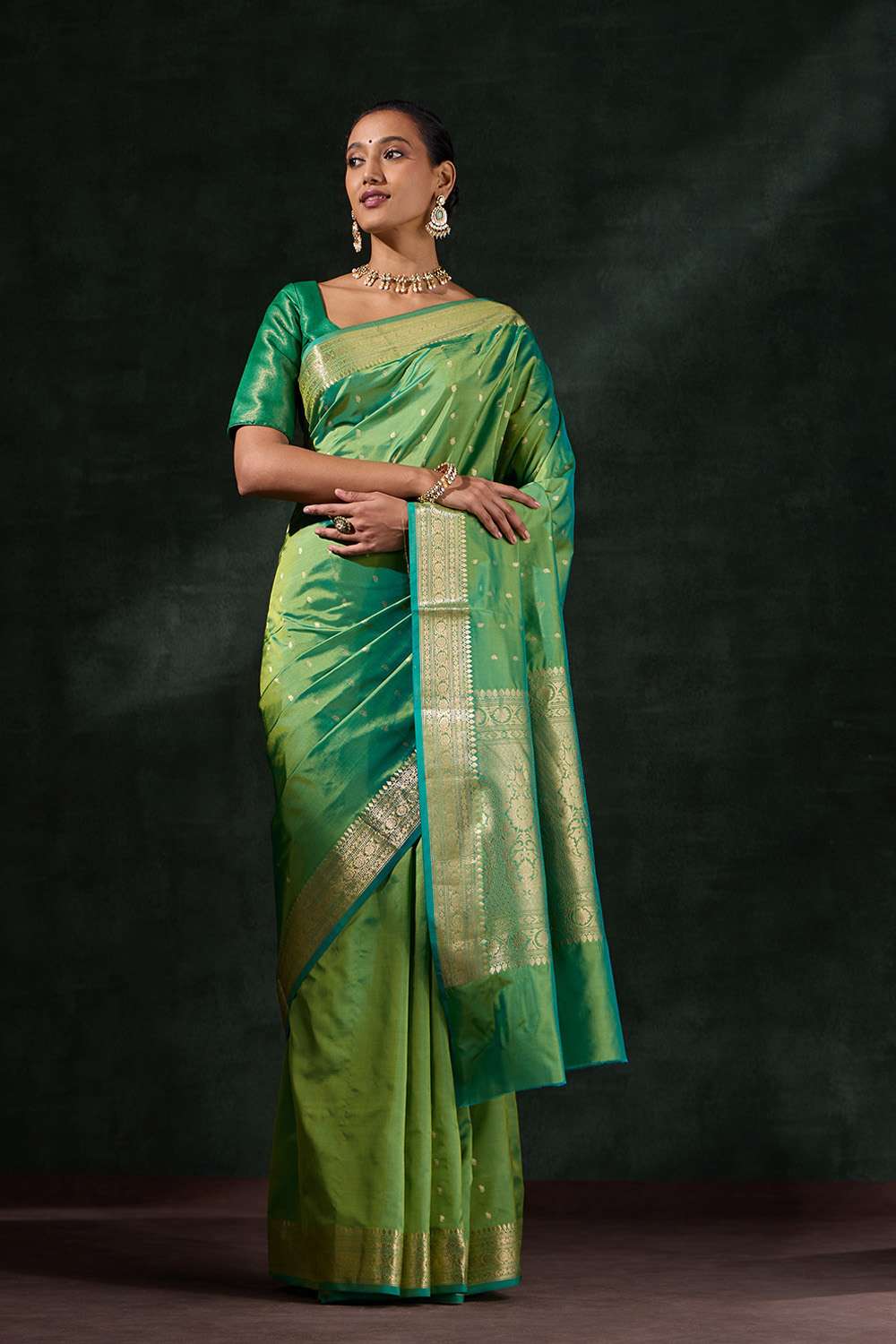 Green Silk Viscose Cutwork Saree image number null