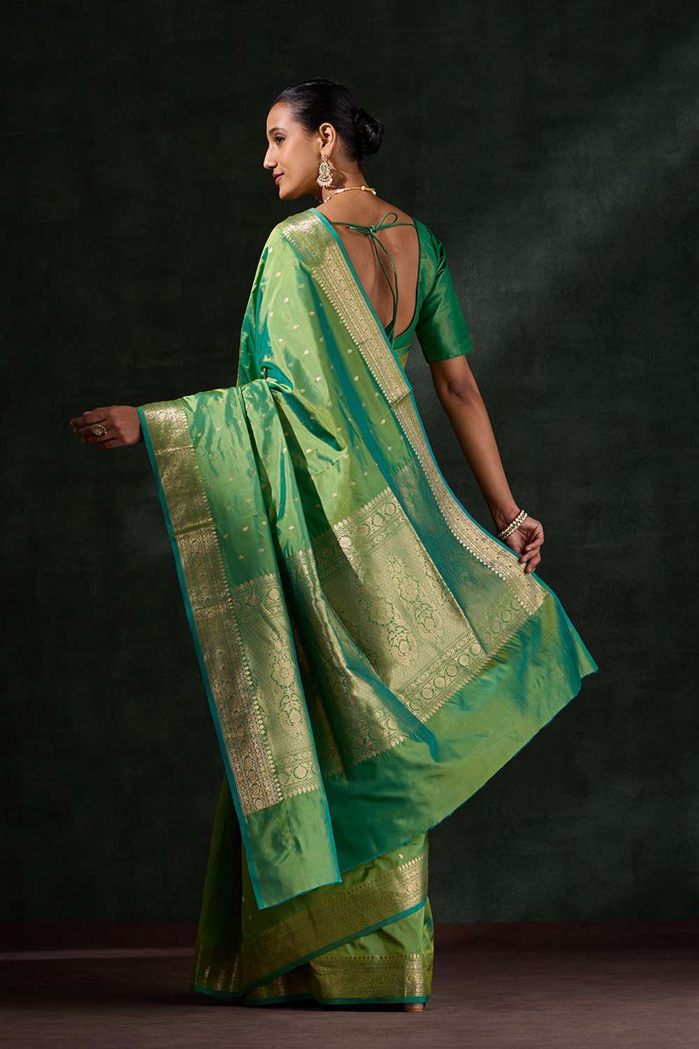 Green Silk Viscose Cutwork Saree image number null