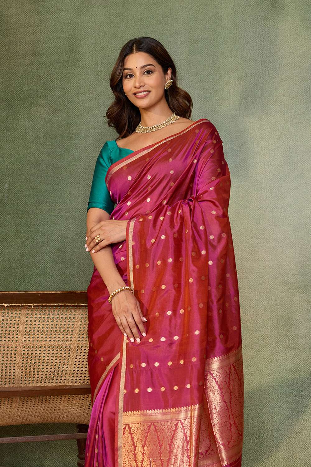 Dark Pink Silk Viscose Cutwork Banarasi Inspired Design Saree image number null