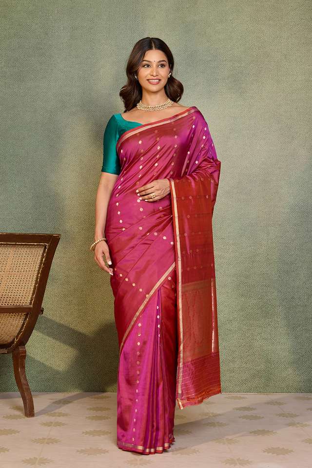 Dark Pink Silk Viscose Cutwork Banarasi Inspired Design Saree thumbnail image number null