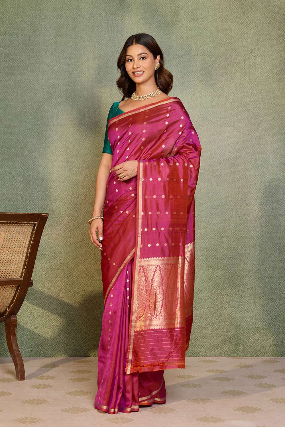 Dark Pink Silk Viscose Cutwork Banarasi Inspired Design Saree image number null