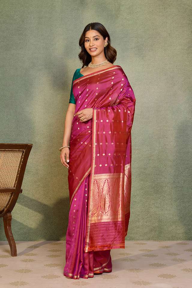 Dark Pink Silk Viscose Cutwork Banarasi Inspired Design Saree thumbnail image number null