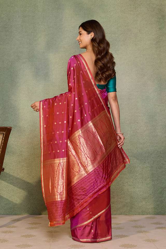 Dark Pink Silk Viscose Cutwork Banarasi Inspired Design Saree thumbnail image number null