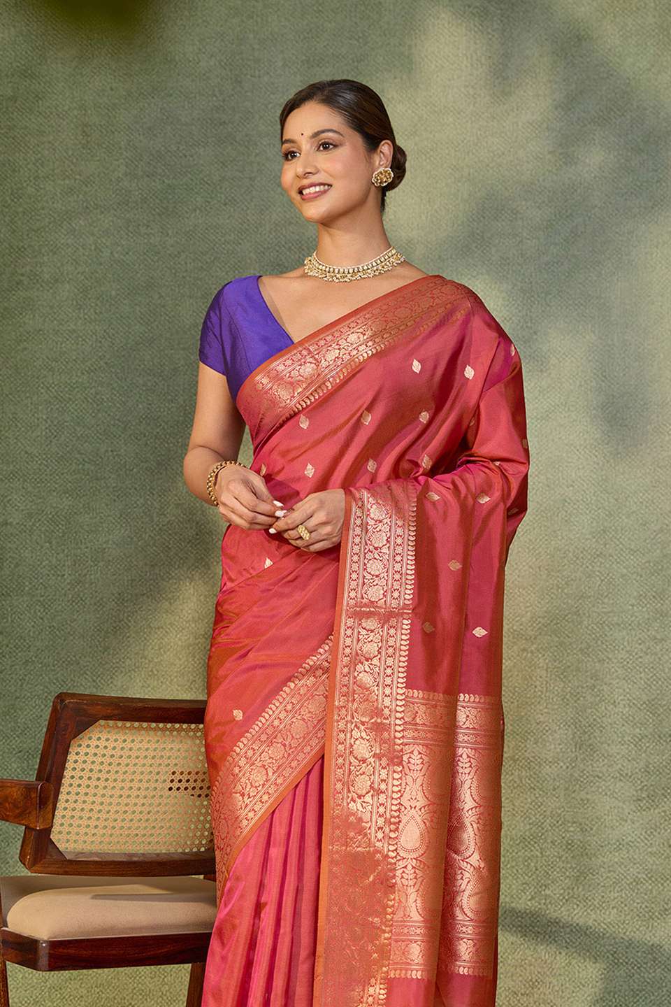 Pink Silk Viscose Kadwa Banarasi Saree
