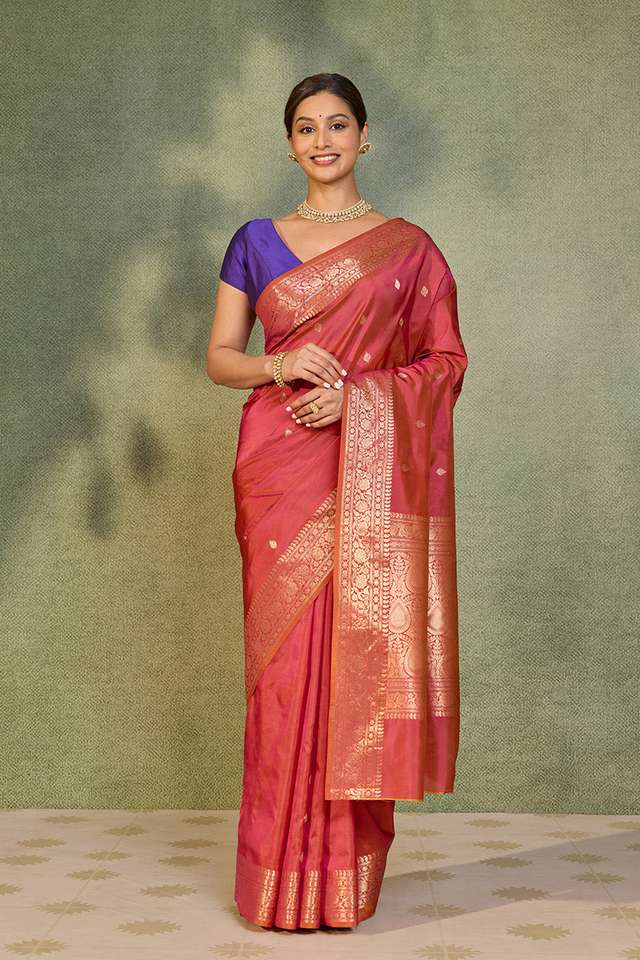 Pink Silk Viscose Kadwa Banarasi Saree thumbnail image number null
