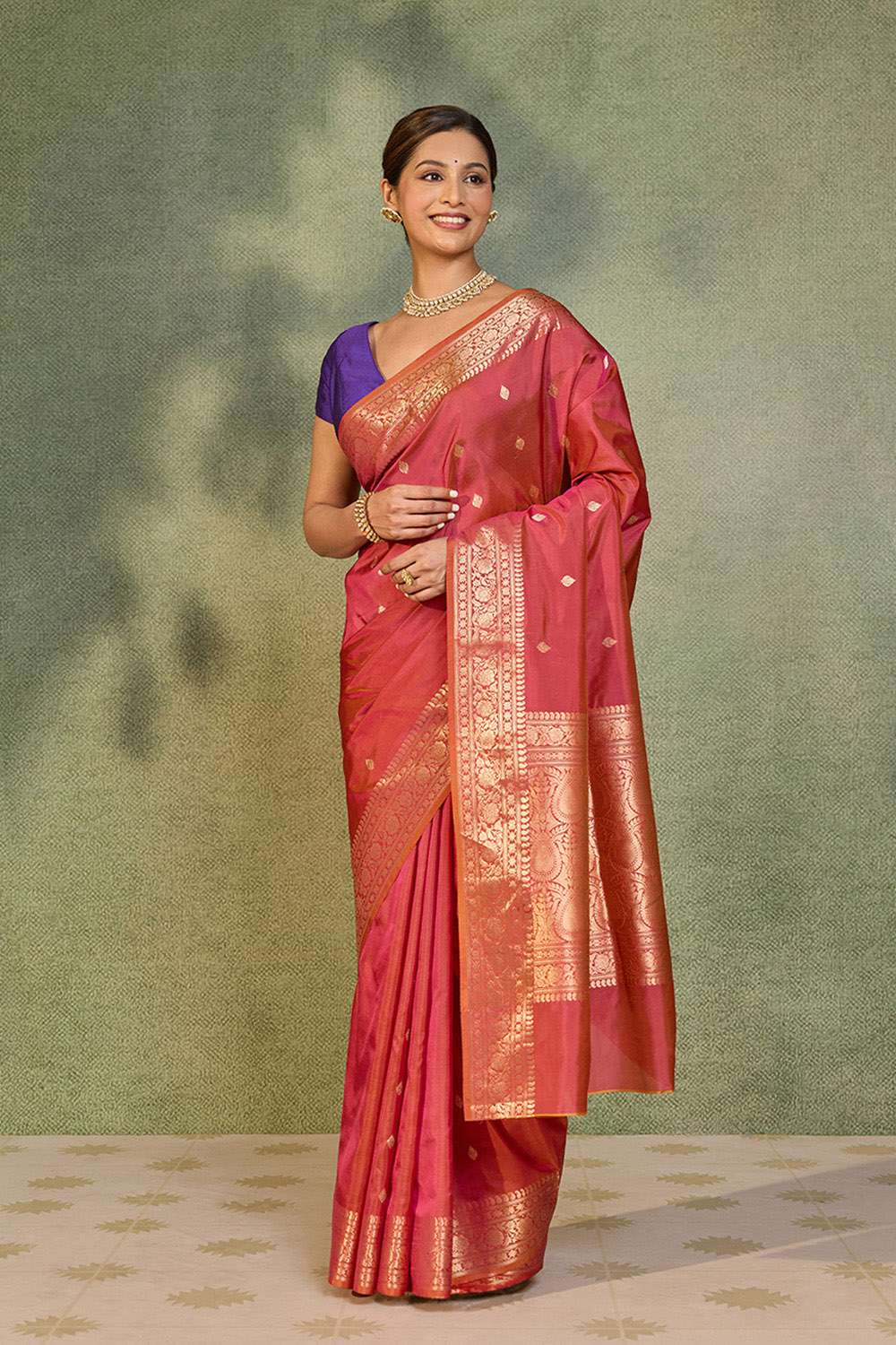 Pink Silk Viscose Kadwa Banarasi Saree image number null