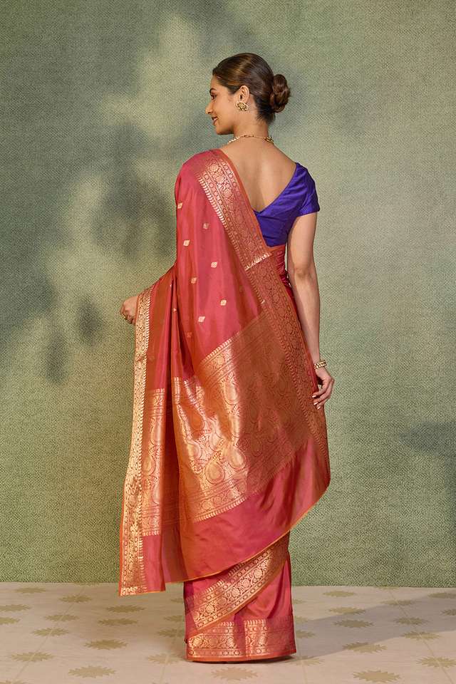 Pink Silk Viscose Kadwa Banarasi Saree thumbnail image number null