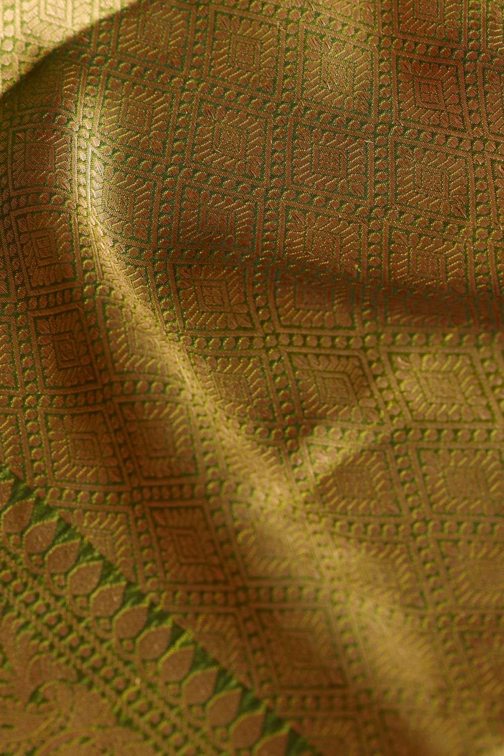 Green Silk Viscose Cutwork Banaras Inspired Design Saree image number null