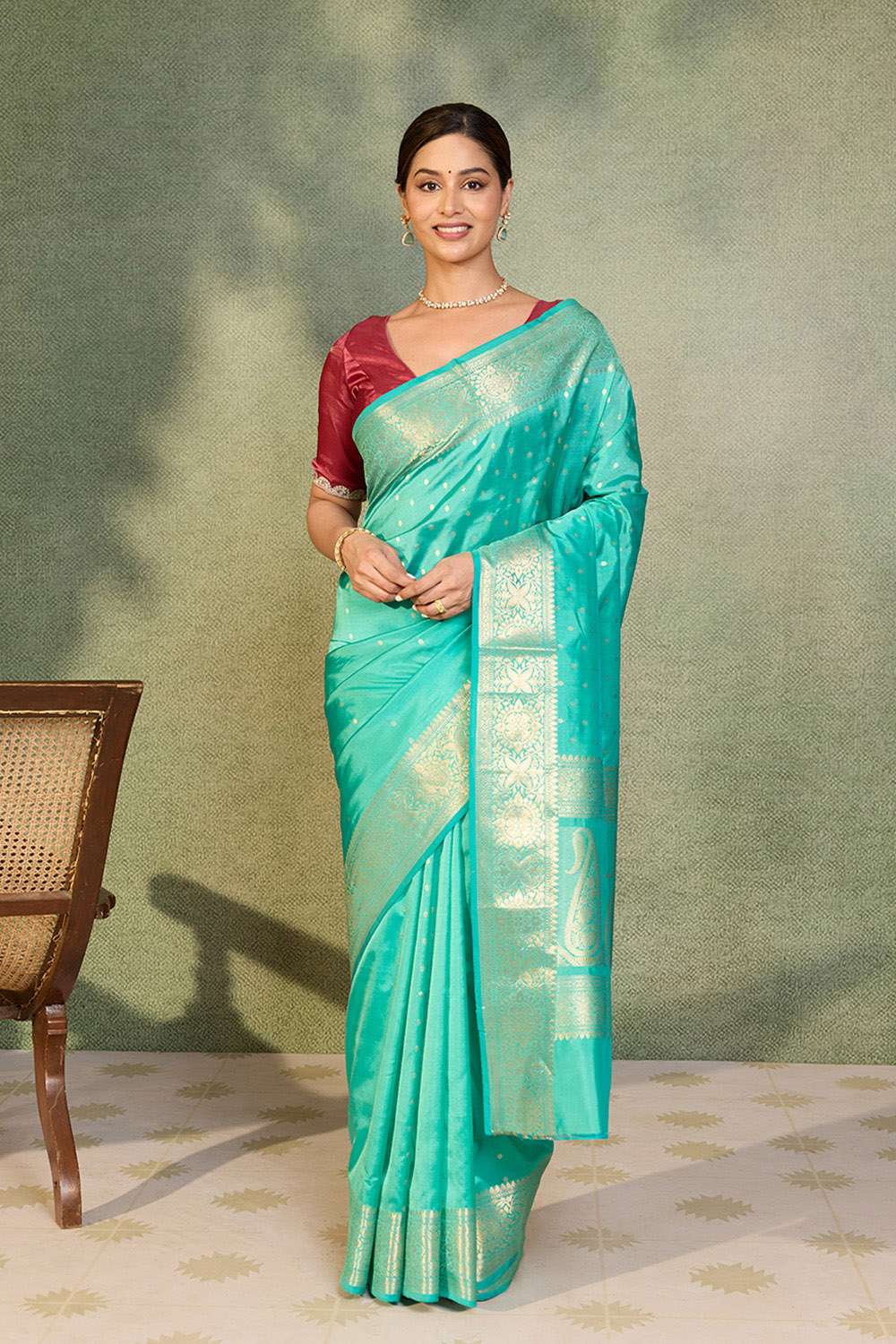 Blue Silk Viscose Cutwork Banaras  Saree image number null