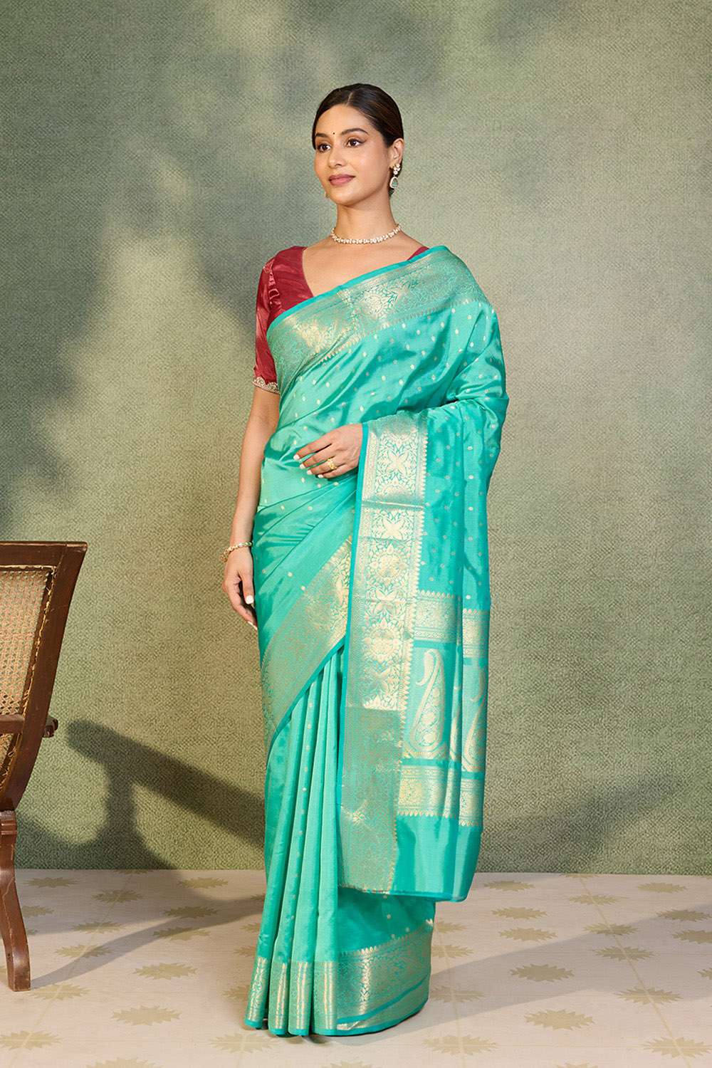 Blue Silk Viscose Cutwork Banaras  Saree image number null