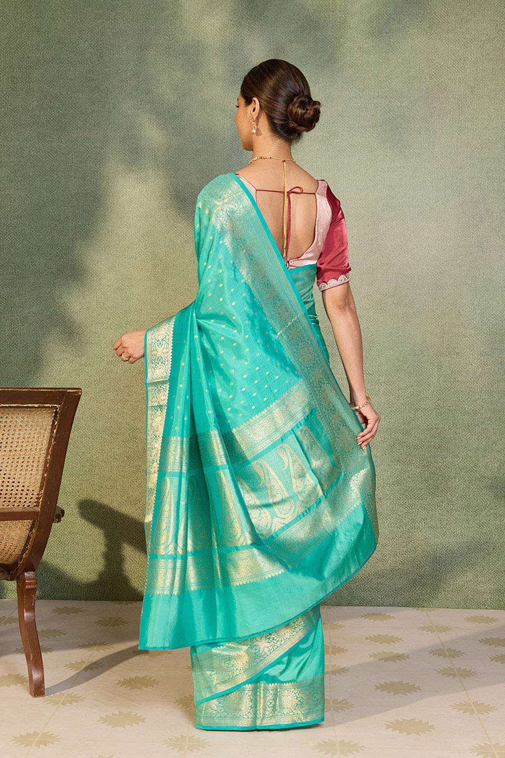 Blue Silk Viscose Cutwork Banaras  Saree image number null