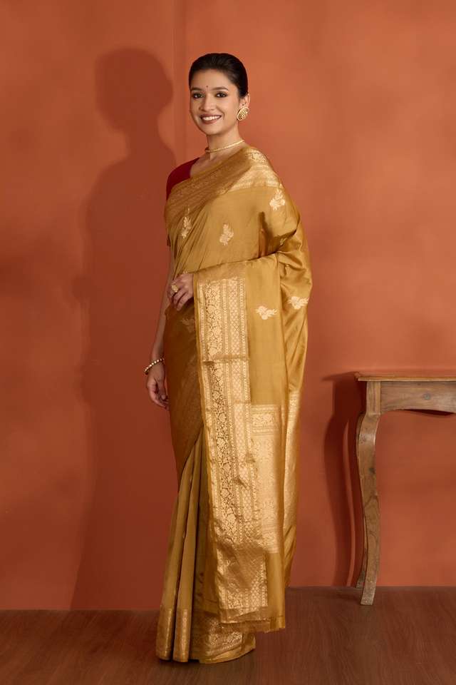 Brown Silk Viscose Kadwa Banaras Inspired Design Saree thumbnail image number null
