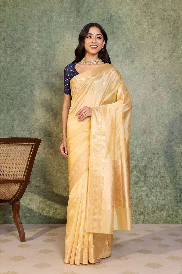 Beige Banarasi Inspired Design Silk Viscose Kadwa Saree thumbnail image number null