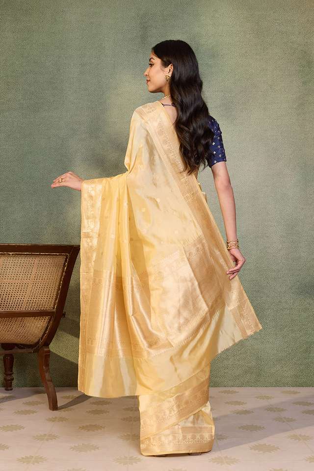 Beige Banarasi Inspired Design Silk Viscose Kadwa Saree thumbnail image number null