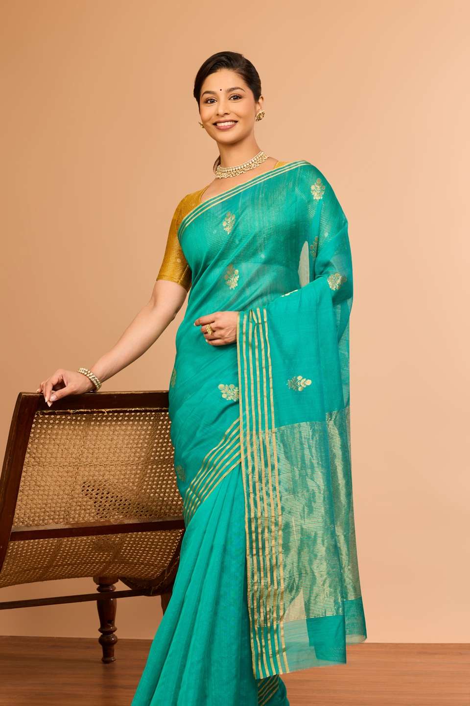 Green Silk Cotton Chanderi Woven Saree