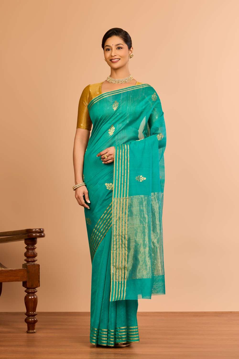 Green Silk Cotton Chanderi Woven Saree image number null