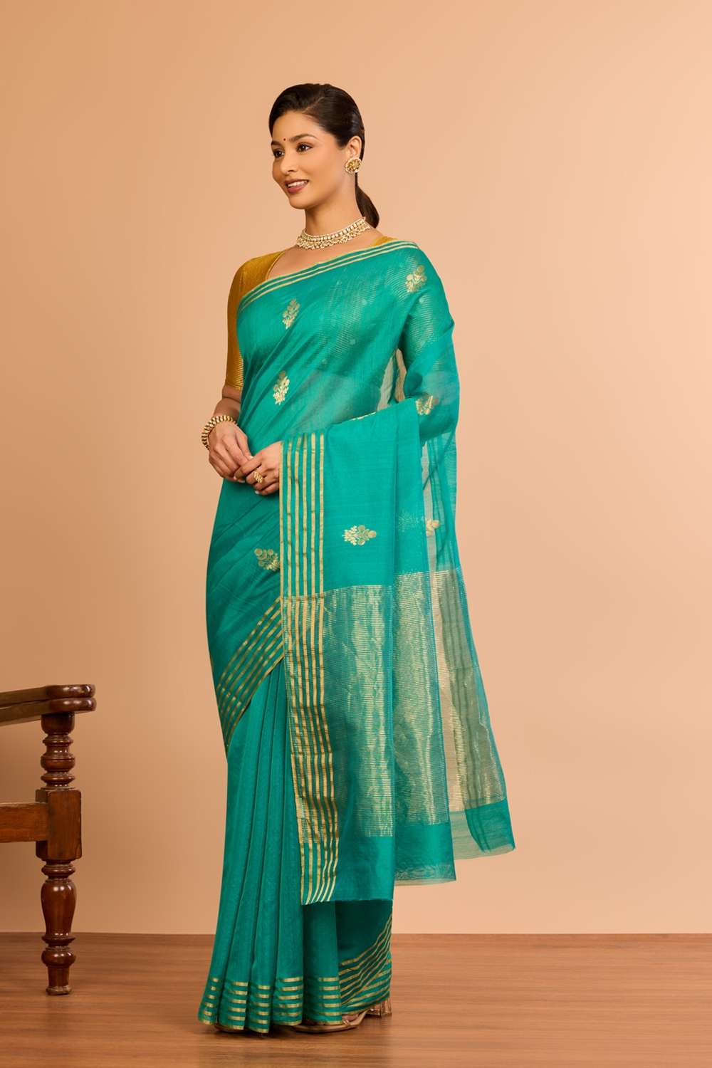 Green Silk Cotton Chanderi Woven Saree image number null