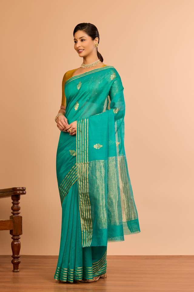 Green Silk Cotton Chanderi Woven Saree thumbnail image number null