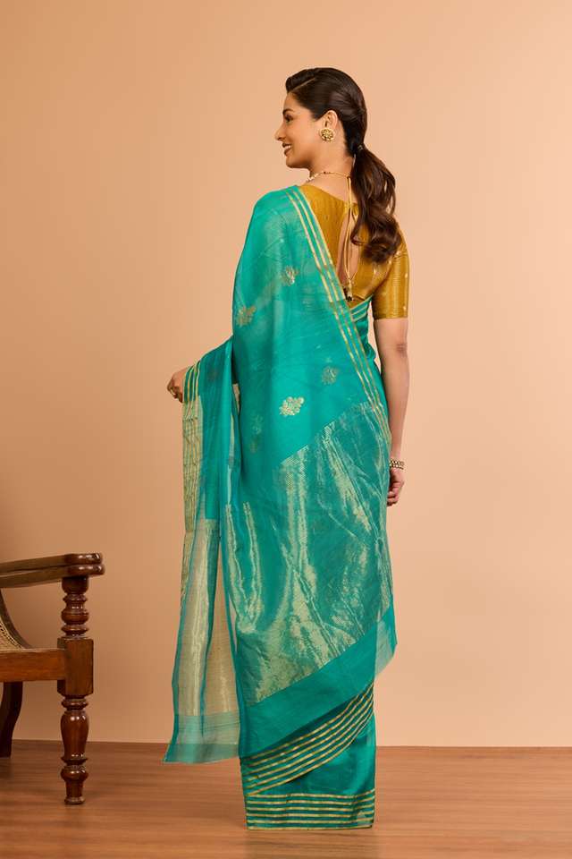 Green Silk Cotton Chanderi Woven Saree thumbnail image number null