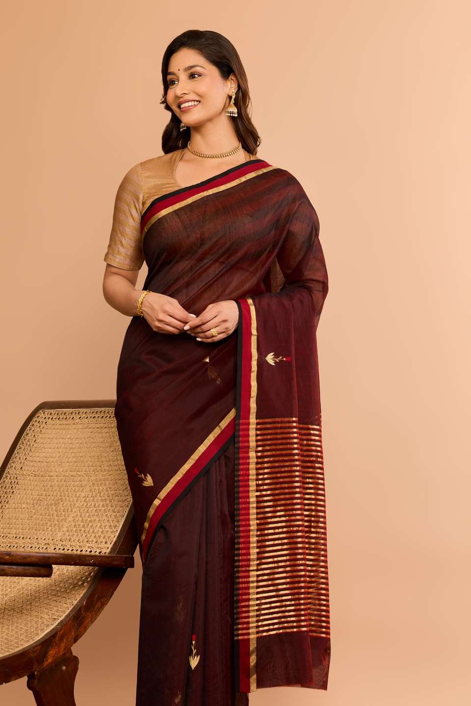 Dark Red Eknaliya Pure Silk Cotton Chanderi Saree