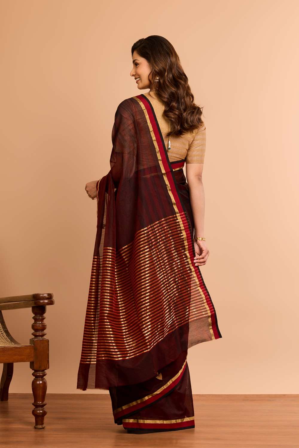 Dark Red Eknaliya Pure Silk Cotton Chanderi Saree image number null