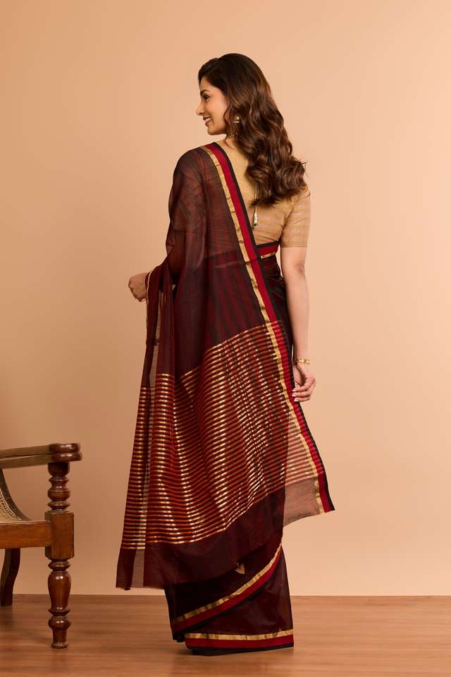 Dark Red Eknaliya Pure Silk Cotton Chanderi Saree thumbnail image number null