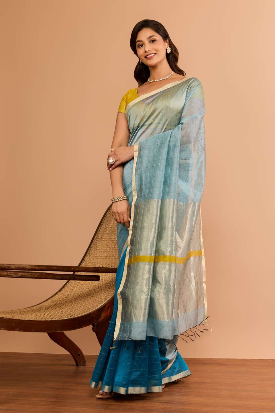 Blue Woven Pure Silk Cotton Maheshwari Saree