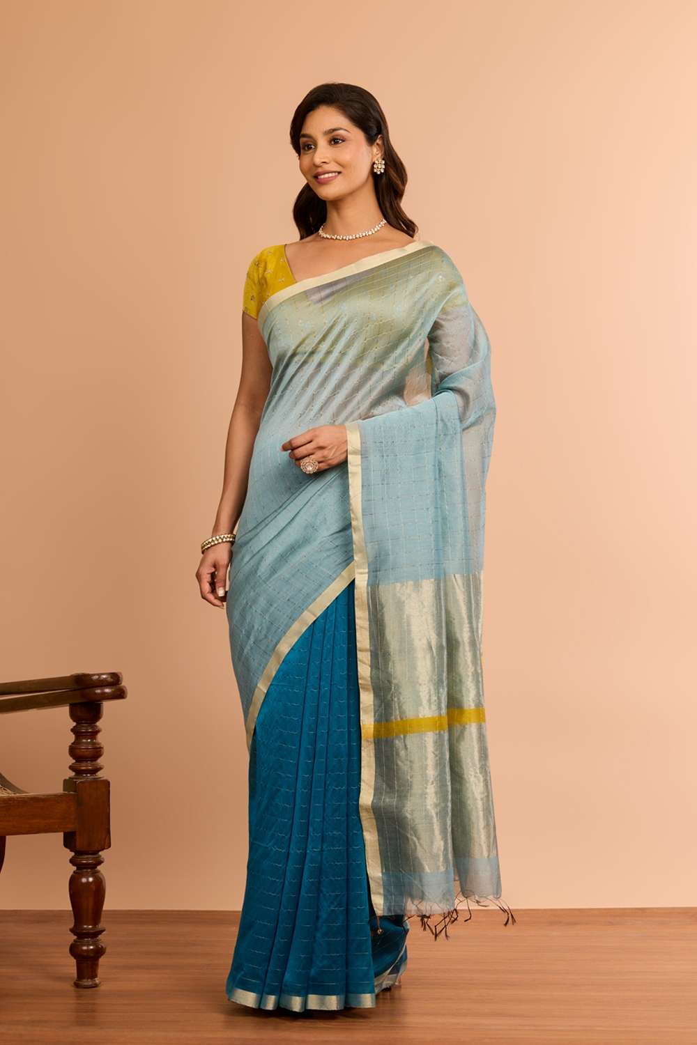 Blue Woven Pure Silk Cotton Maheshwari Saree image number null